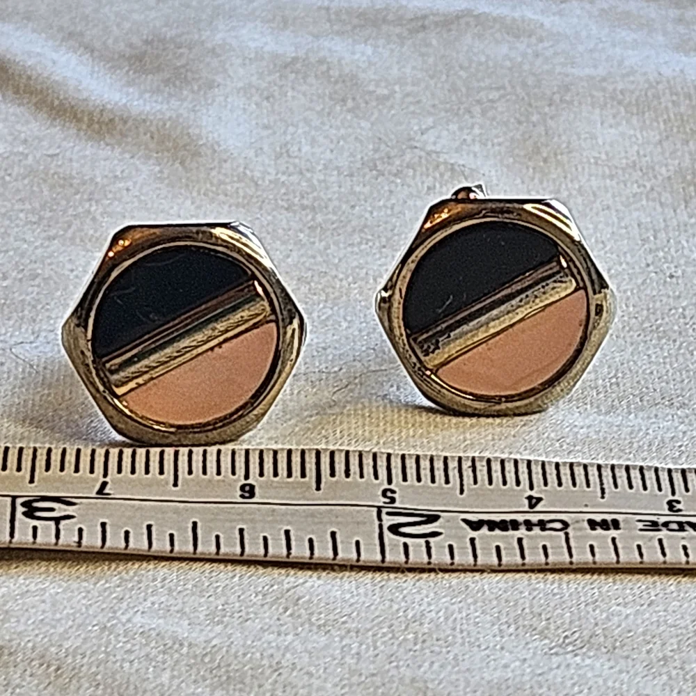 Hexagonal Pink and Black Cuff Links